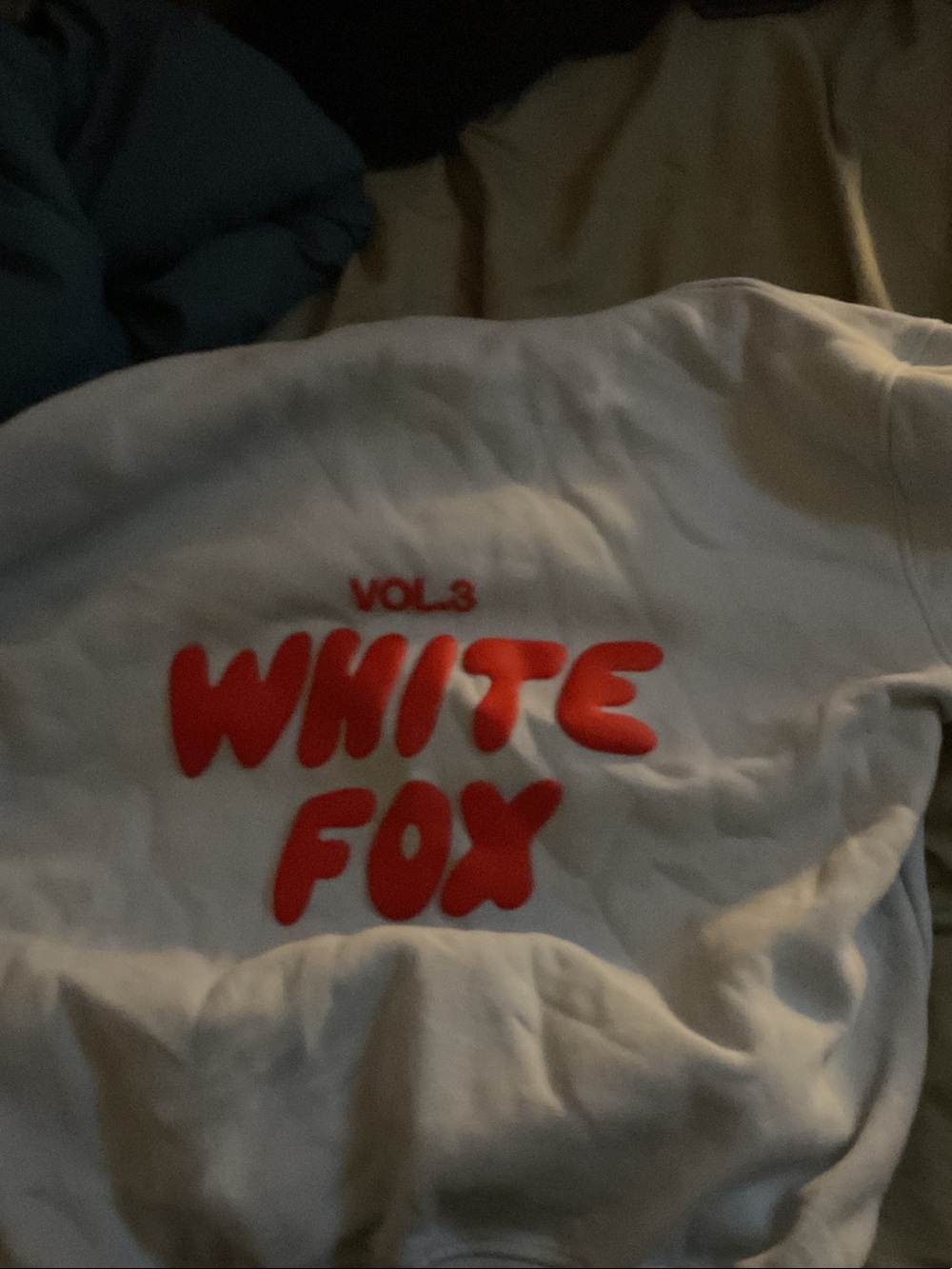White Fox Boutique White Pajama Top with Red Logo Graphic